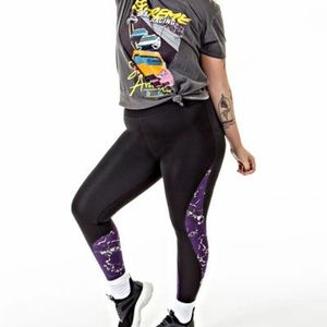 NWT Popfit Piper Leggings Purple Black Grey White Size XL